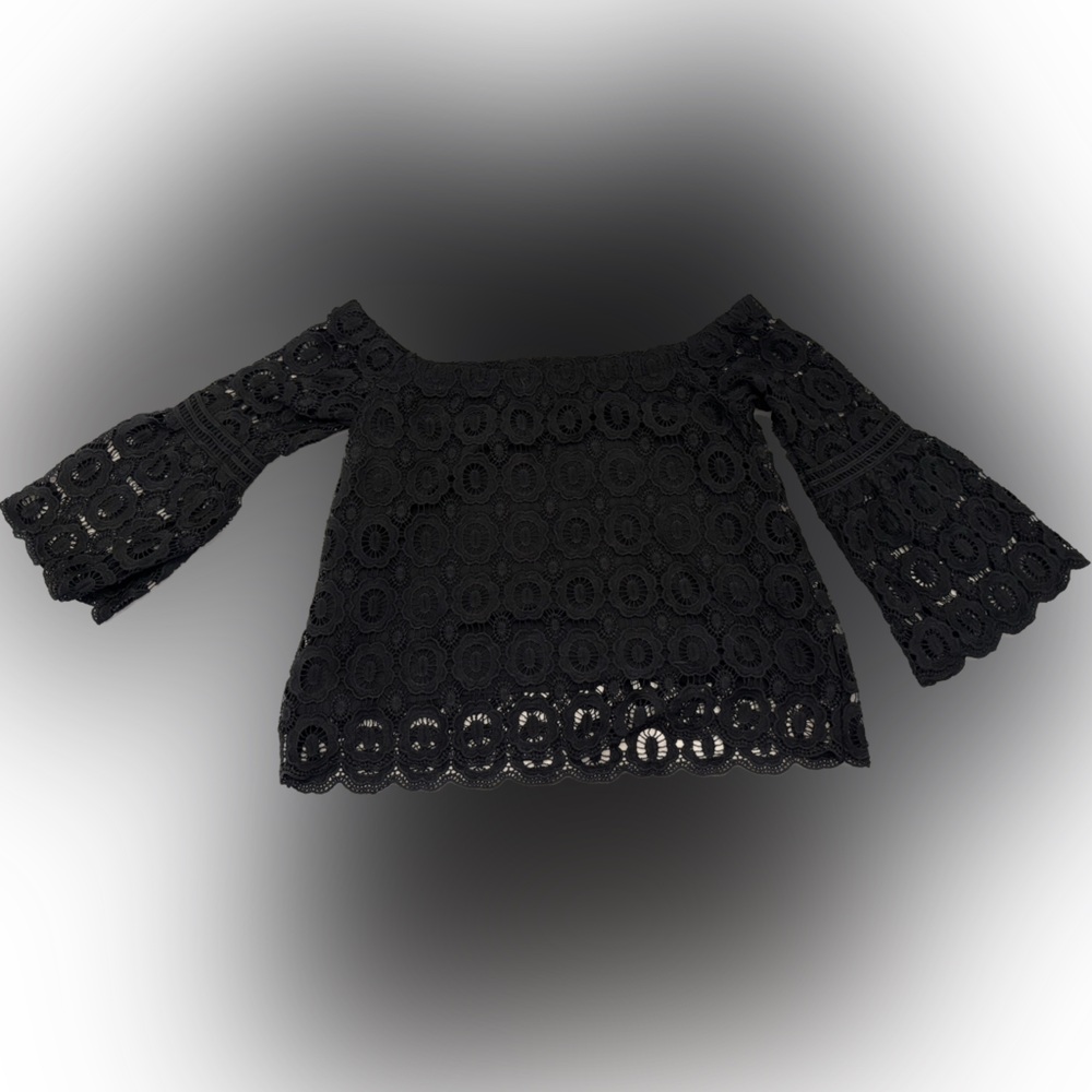 Lulu's Black Laced Off The Shoulder Blouse Size Med Excellent-Condition